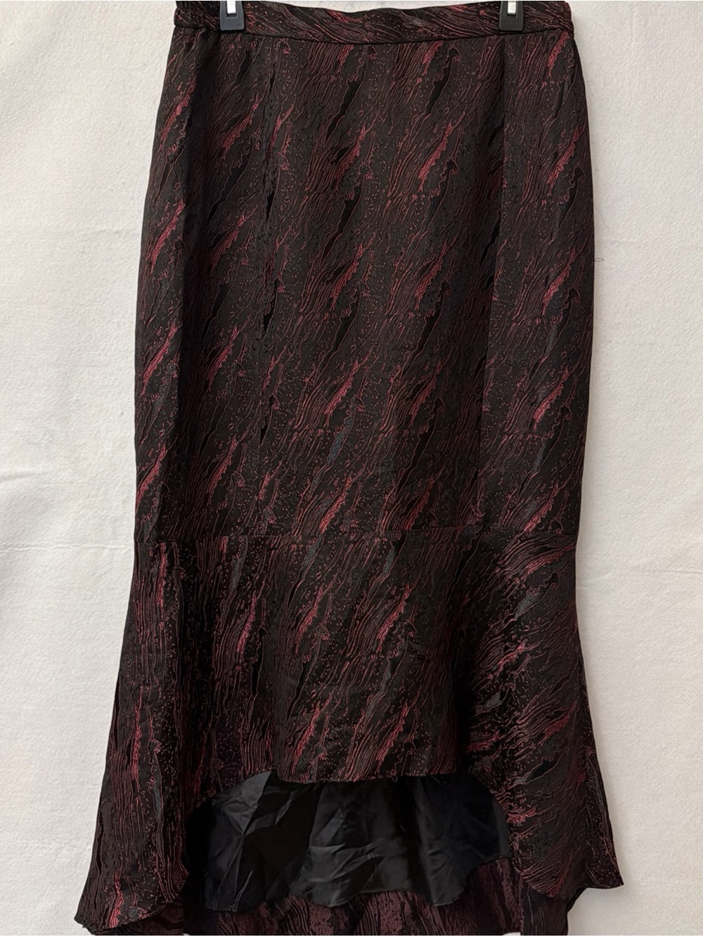 Elite champagne Vintage Sz 12 Black Burgundy Textured flounce Skirt Whimsigoth